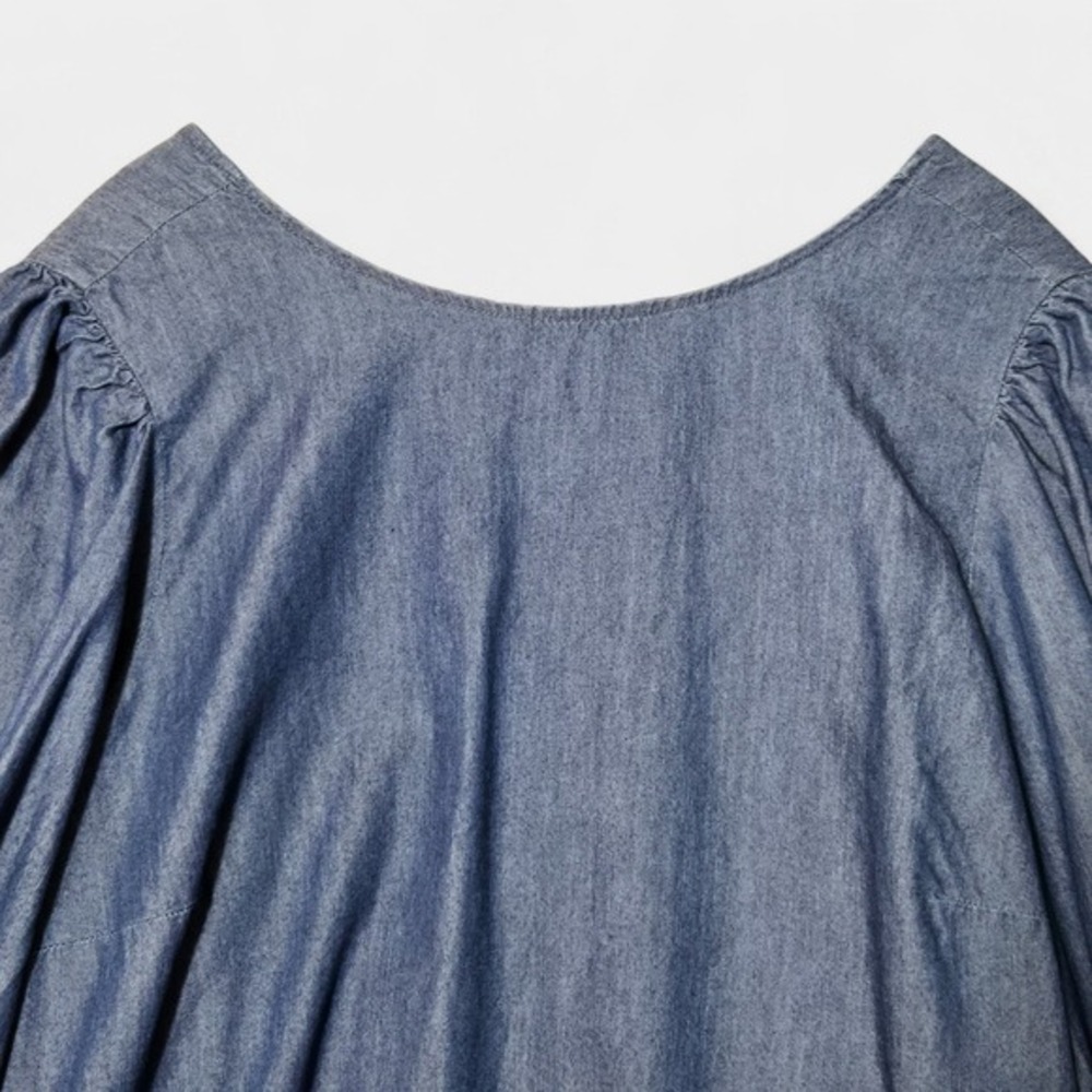 Eloquii Denim Puff Sleeve Blouse Chambray Blue 18 Plus‎ Size Casual Minimalist - Picture 3 of 11